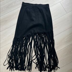 Zara Black Fringe Midi Skirt